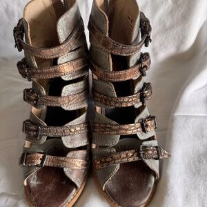 Freebird Sandals/Ankle Booties Open Toe *Quinn* Turquoise Gold Patina